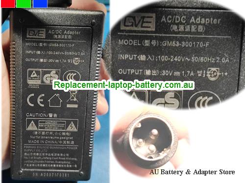 AU  Original Genuine GVE GM53-300170-F AC/DC Adapter for Printer 30v 1.7A 51W
