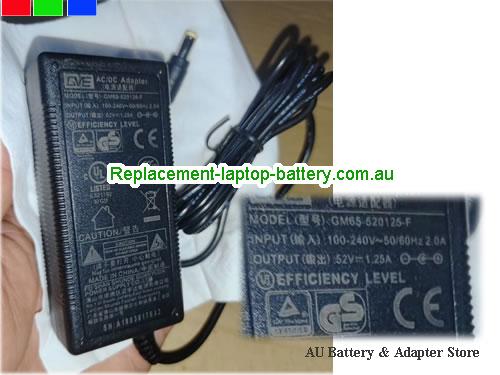 AU  Original Genuine GVE  GM65-520125-F Ac Adapter 52v 1.25A 65W Power Supply