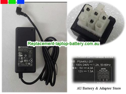AU  Original Genuine PHIHong PSA45U-201 Switching Power Supply 5v 4A/ 12v 1.5A Ac Adapter With Molex 6 Pins