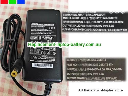  Original SYS1359-3612-T3-FTN, SUNNY SYS1359-3612-T3-FTN ac adapter 12V 3A 36W