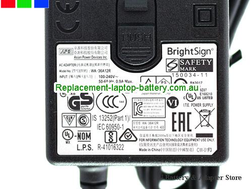  image 4 of  Original Genuine APD WA-36A12R AC Adapter for BrightSign XD234 XD1034 Media Player 12v 3A 