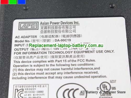  image 3 of  Original Genuine APD NB-90B19 19V 4.74A 90W Asian Power Devices Inc. 