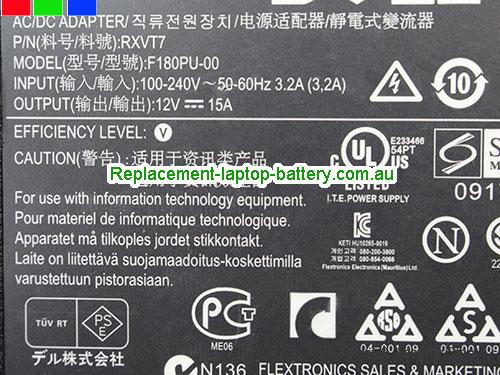 image 2 of  Original Genuine Dell RXVT7 Ac Adapter F180PU-00 12V 15A 180W Power Supply Molex 8 holes 