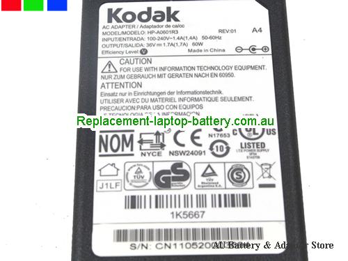  image 3 of  Original New Genuine Kodak HP-A0601R3 36V 1.7A 60W Printer Adapter 