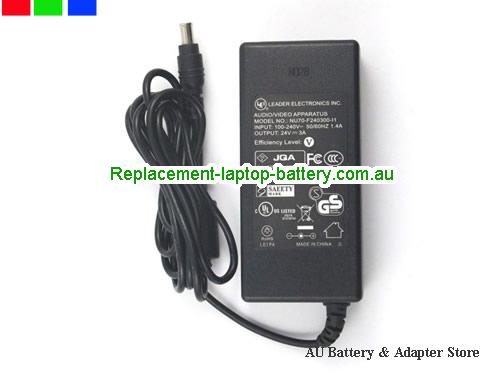  image 1 of  Original LEADER ELECTRONICS INC AUDIO VIDEO APPARATUS 24V 3A 72W Power Supply Adapter NU70-F240300-L1  