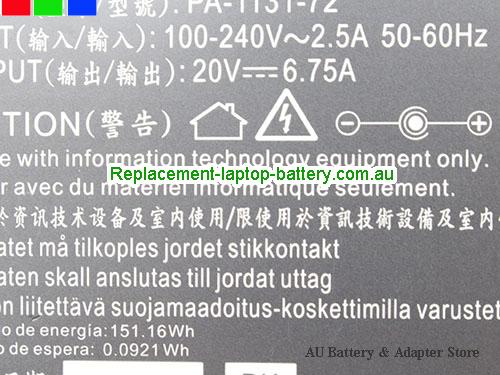  image 2 of  Original Genuine Liteon PA-1131-72 AC Adapter 20V 6.75A 135W for Kensington SD2400T Thunderbolt 3 Nano Dock 