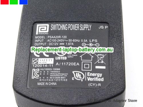  image 4 of  Original Genuine Au Plug PHIHONG 12V 1.67A Ac Adapter PSAA20R-120 Power Charger 
