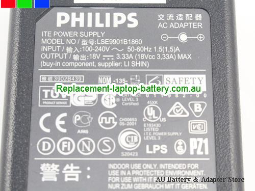  image 2 of  Original Genuine Philips LSE9901B1860 ac adapter 18v 3.33A 60W Switching Power Adapter 