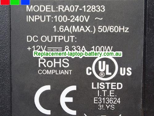  image 2 of  Original Genuine Rbd RA07-12833 Switching Power Supply 12V 8.33A AC Adapter Round with 4 Pin 