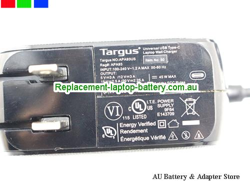  image 3 of  Original NEW Targus APA93US 20V 2.25A 45W AC Adapter USB Type-C Laptop Wall  