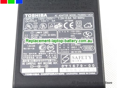  image 3 of  Original New Genuine Toshiba 15V 6A 75W Ac Adapter PA3083U-1ACA 