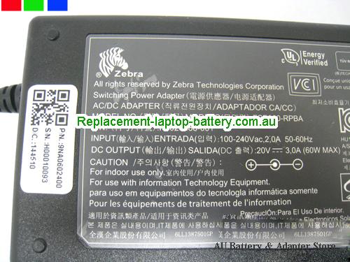  image 2 of  Original Genuine 20V 3A FSP060-RPBA AC Adapter for ZEBRA TLP-2844 LABEL BARCODE PRINTER 